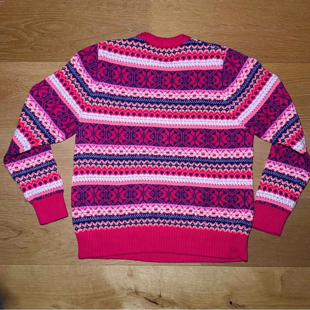 J Crew Womens Large Pink Purple White Winter Colorful Patterned Sweater 🩷💜 - Picture 2 of 5